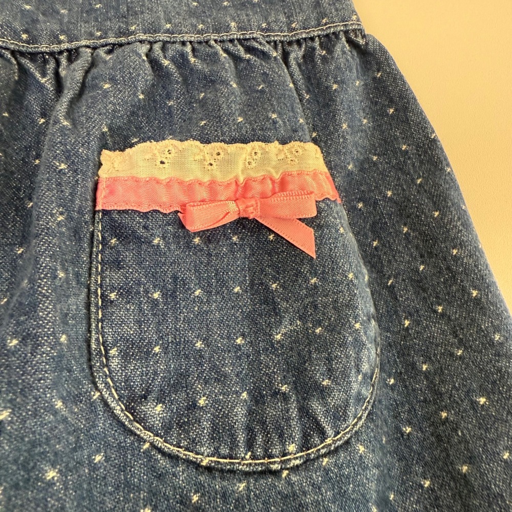 Healthtex Denim Jumper Dress - Heart Buttons Pockets Lace Bows Toddler‎ Girl - Picture 2 of 14